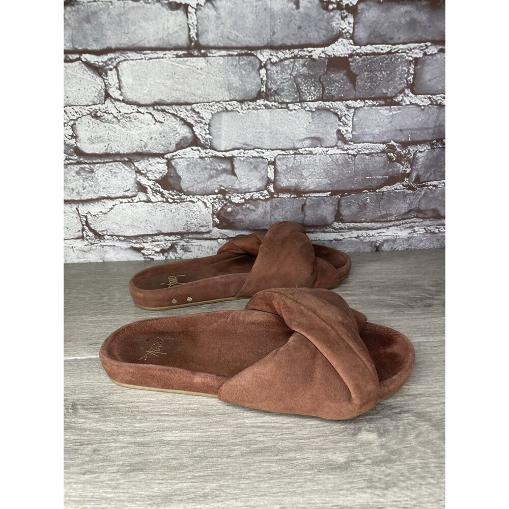 Beek Tesia Burnt Brown Suede Leather Slides Casual Sandals Women Sz 8M US/39EU